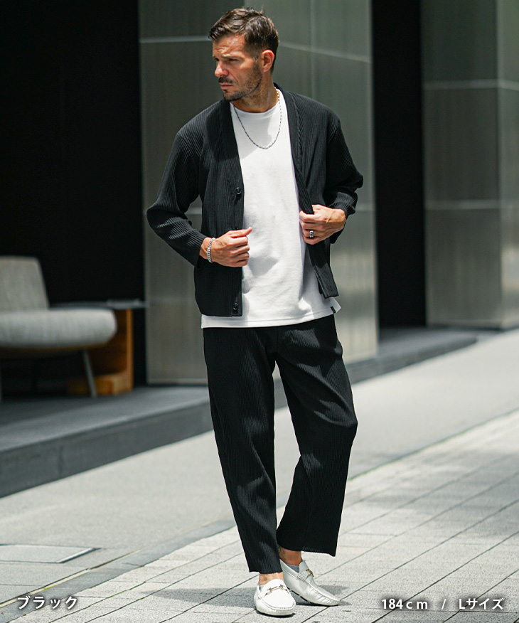 ホワイトプリーツカーディガンセット ホワイトプリーツカーディガンセット ZIP FIVE -White Line