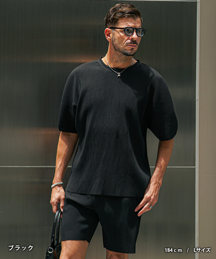 SOMEDIFF プリーツ セットアップ メンズ Tシャツ 半袖 ハーフ