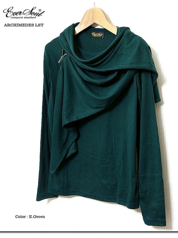 EVERSOUL カットソー メンズ 長袖 ロンT ストール付き ドレープ