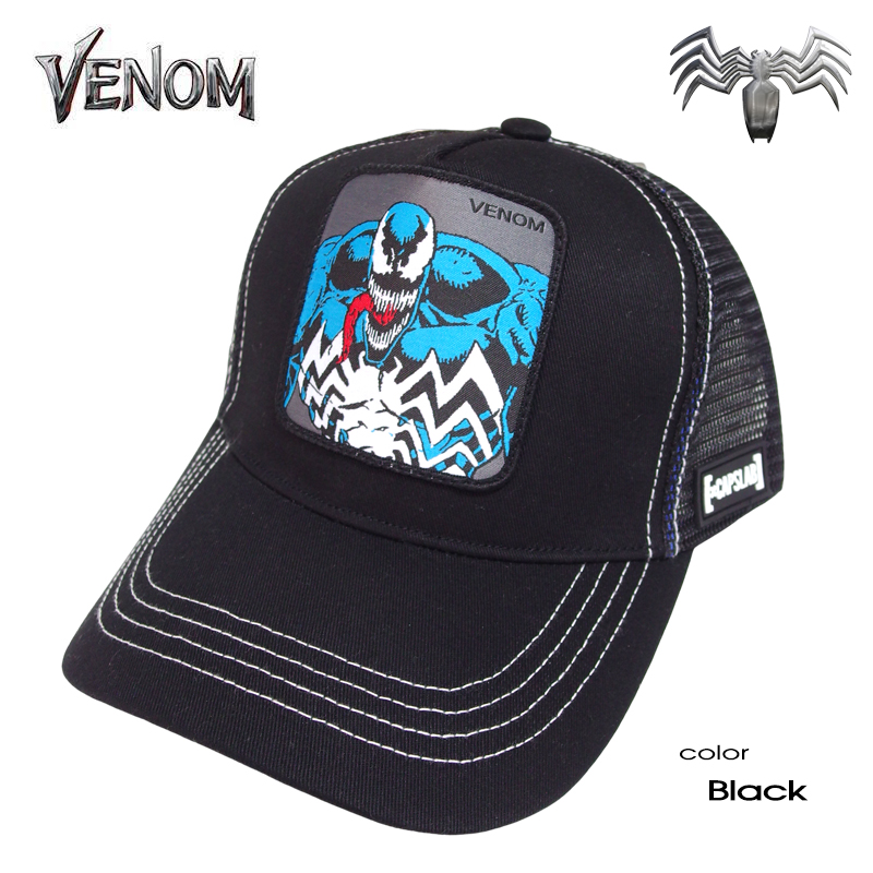 ヴェノム メッシュキャップ VENOM メンズ CAP レディース  帽子 マーベル MARVEL キャラクター グッズ ベースボールキャップ スパイダーマン ワッペン刺繍 黒 | MARVEL | 01