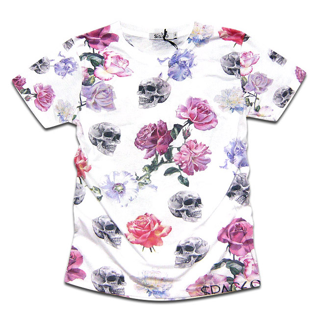 総柄 Ｔシャツ 半袖 メンズ スカル プリント 派手 シャツ ヒップホップ ダンス ビジュアル系 衣装 原宿系 | ブランド登録なし | 01