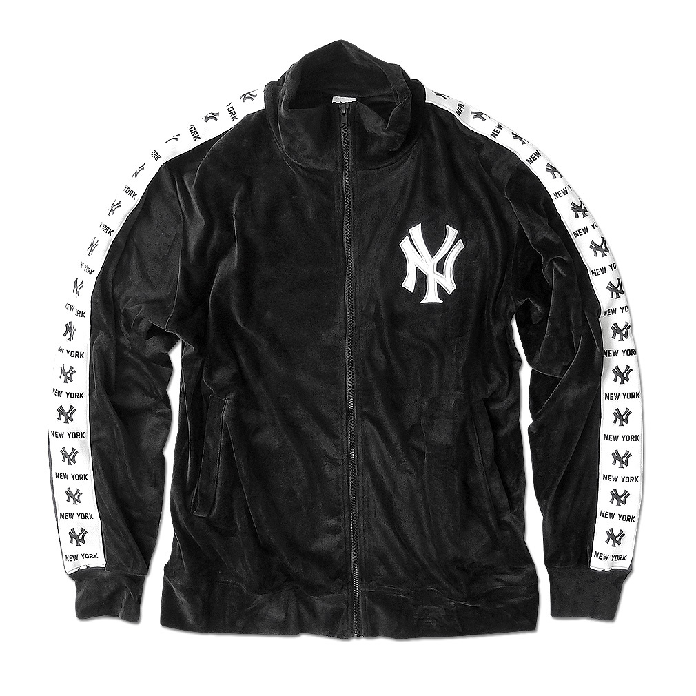 ニューヨーク ヤンキース ベロア ジップ ブルゾン ジャケット ジャージ メンズ 刺繍 ロゴ ブラック グレー 袖 ライン テープ ライトアウター 秋  冬