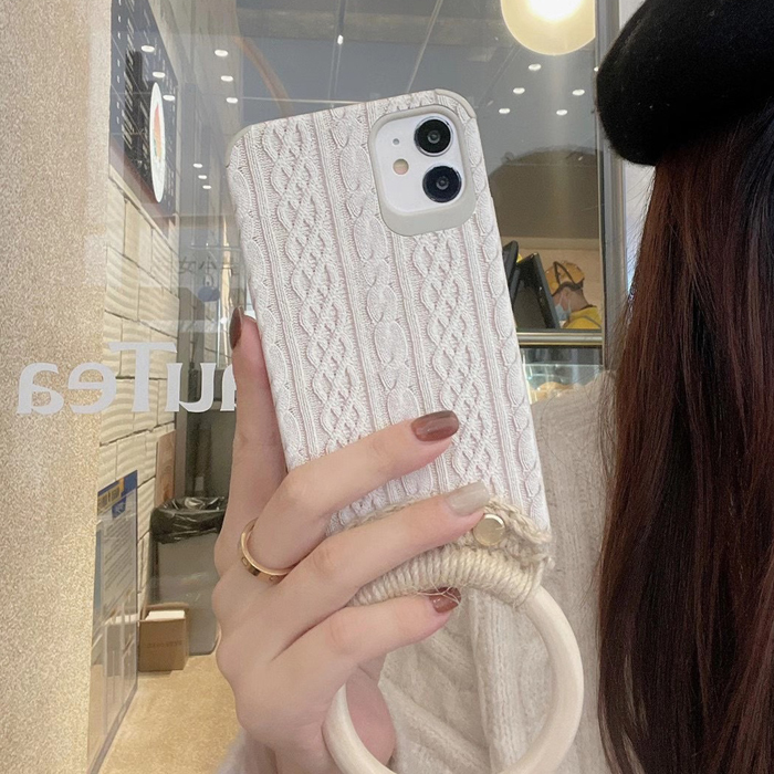 iPhone12 シリーズ リング付き 編み込み柄 プリントケース 多機種対応