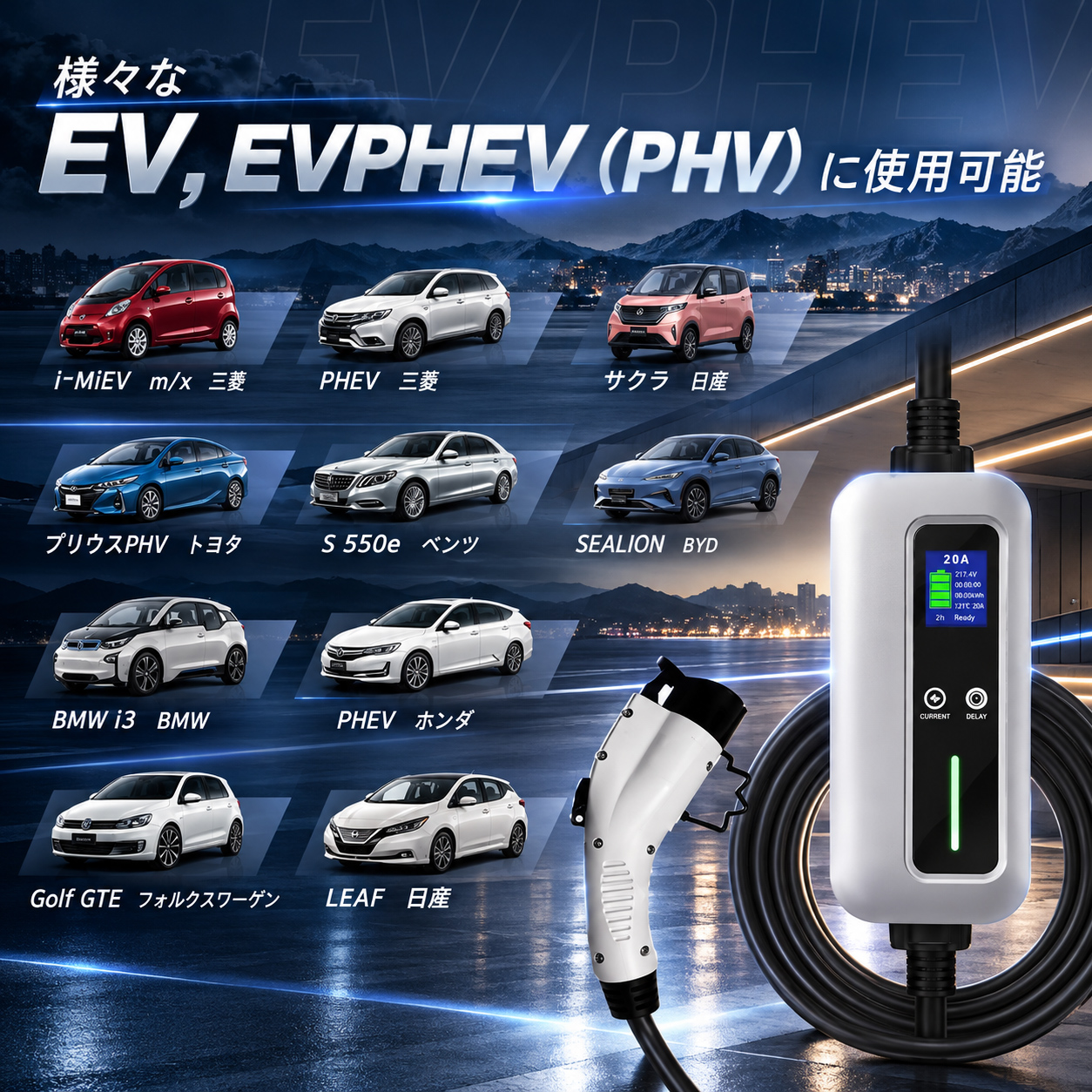 秋の大特価SALE】EV充電器 家庭用200V 20A 4kW SAE J1772 PSE認証 8m