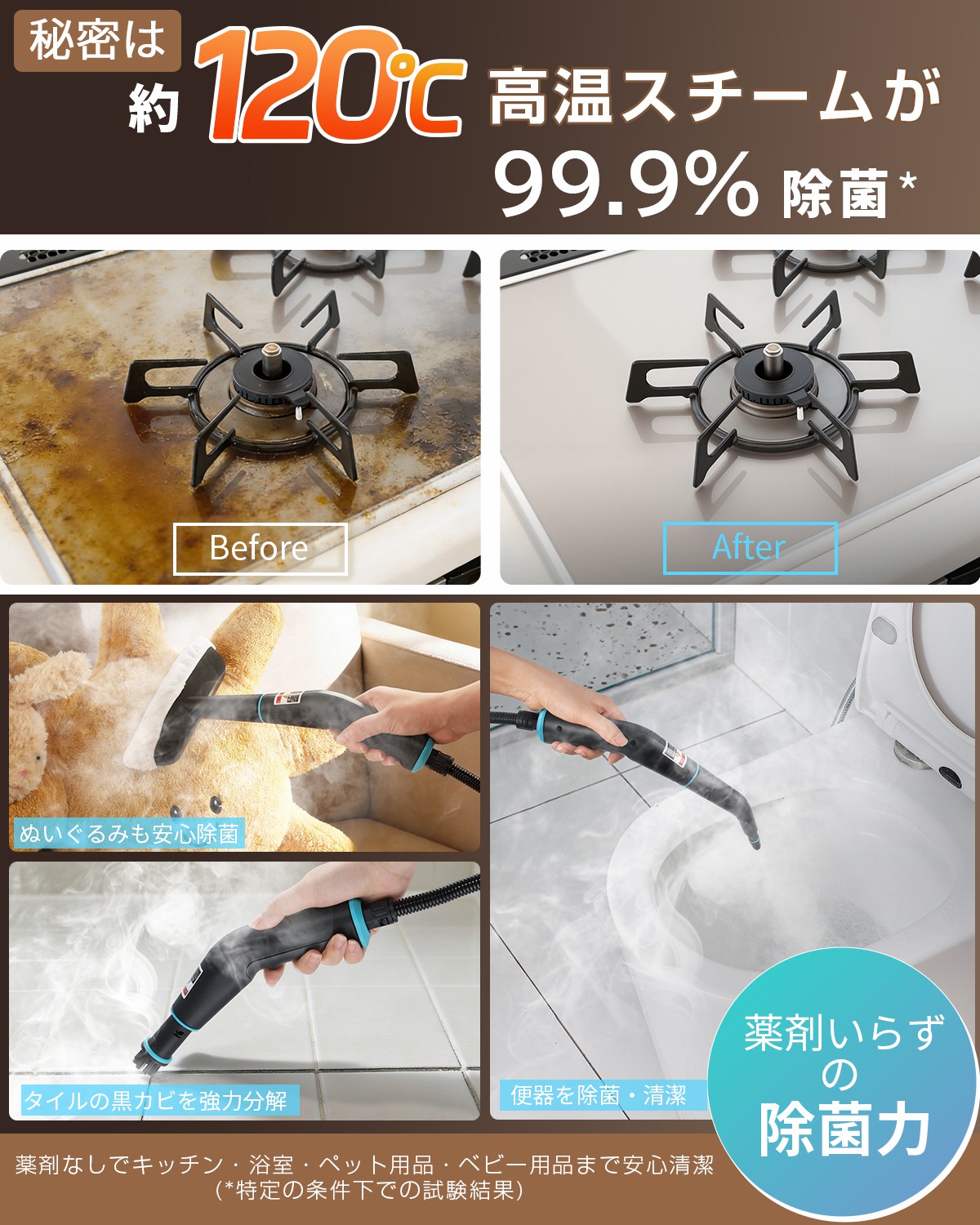 \超夏祭り★9,980円→6,980円/スチームクリーナー 小型 除菌 高温スチーム 6点セット 洗剤なしで汚れ落ち 高性能 防カビ 油汚れ トイレ SC01 関連画像5