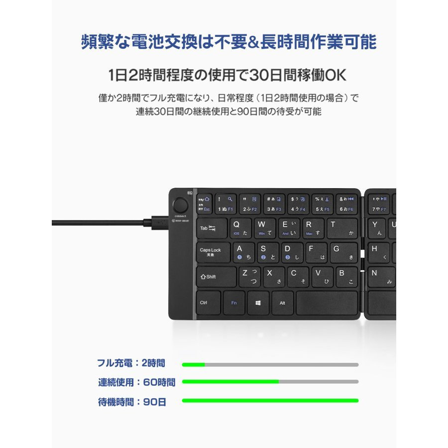 Bluetoothキーボード 折りたたみ ワイヤレス キーボード ブルートゥース USB充電 コンパクト Android Windows iOS  iPhone iPad Mac対応