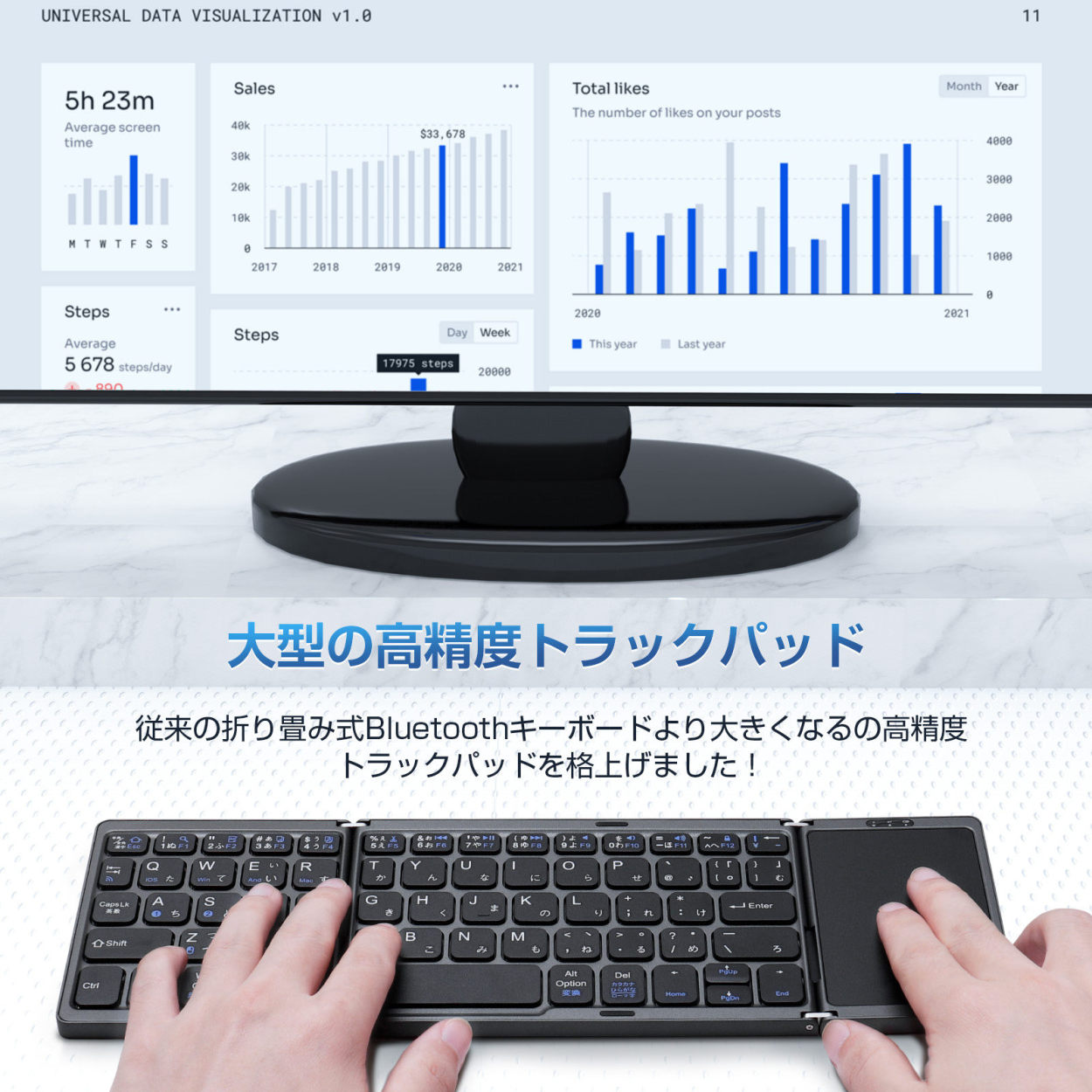 Ewin Bluetooth 折りたたみ ワイヤレス キーボード 2023 Industry フル