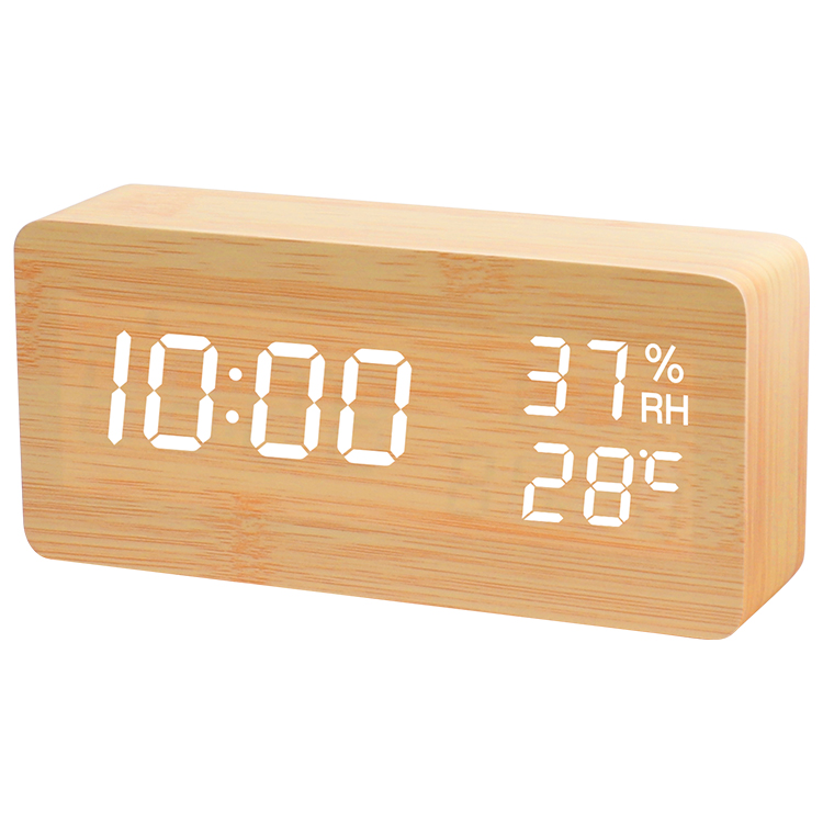 USB充電式 置き時計 デジタル 目覚まし時計 おしゃれ LED表示 クロック 置時計 大音量 内蔵バッテリー 温度計 カレンダー アラーム 木製 卓上 音感センサー｜ewin｜02