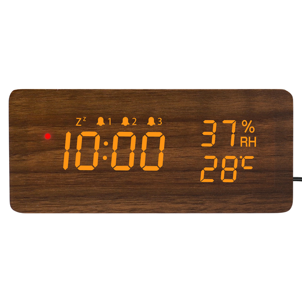 電波時計 デジタル 置き時計 湿度計 温度計 目覚まし時計 木目調 おしゃれ LED表示 クロック 大音量 カレンダー アラーム 木製 ウッド 卓上 音量調節 明るさ調節｜ewin｜03