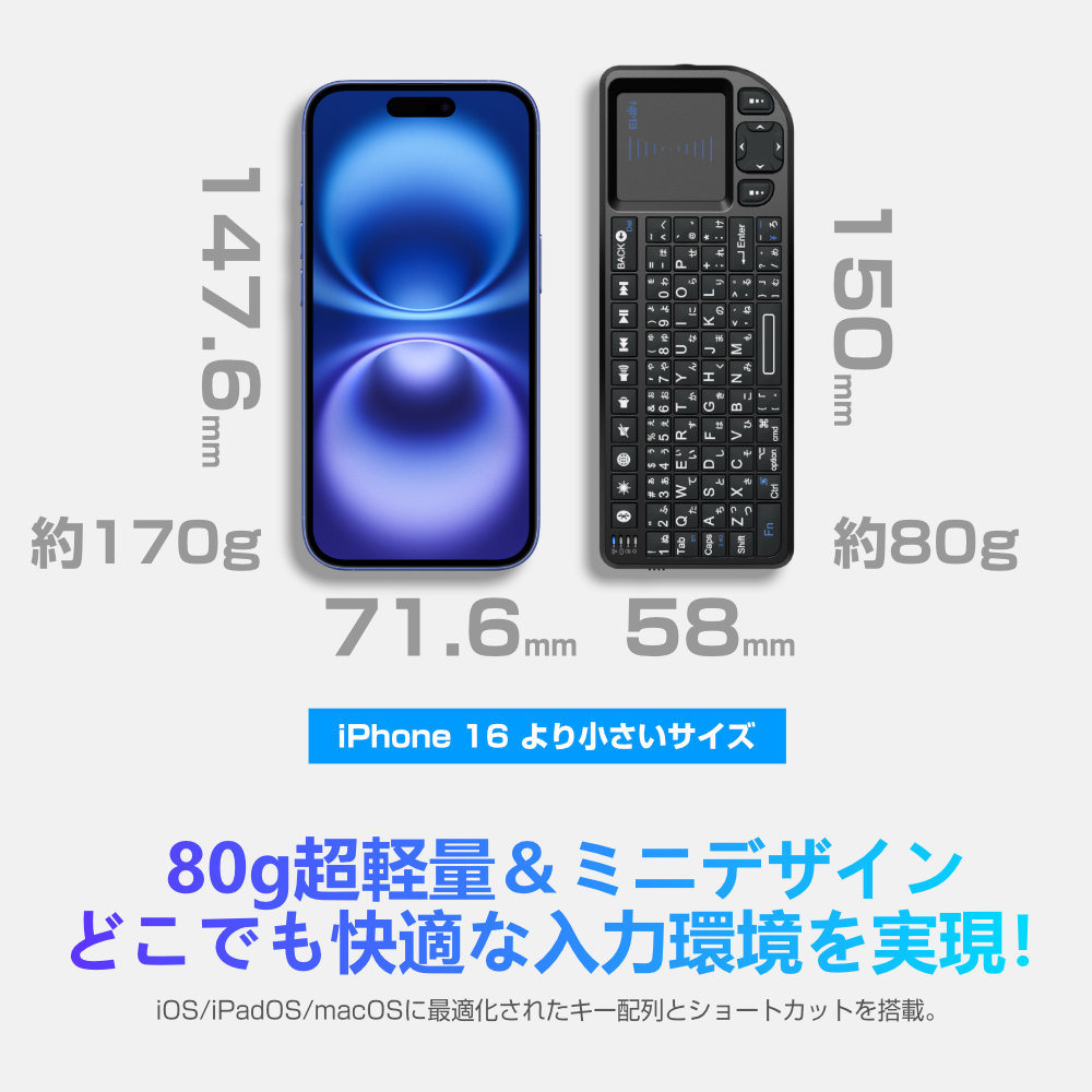 ミニ キーボード iPad/iPhone/Mac対応 Bluetooth&2.4GHz 日本語配列