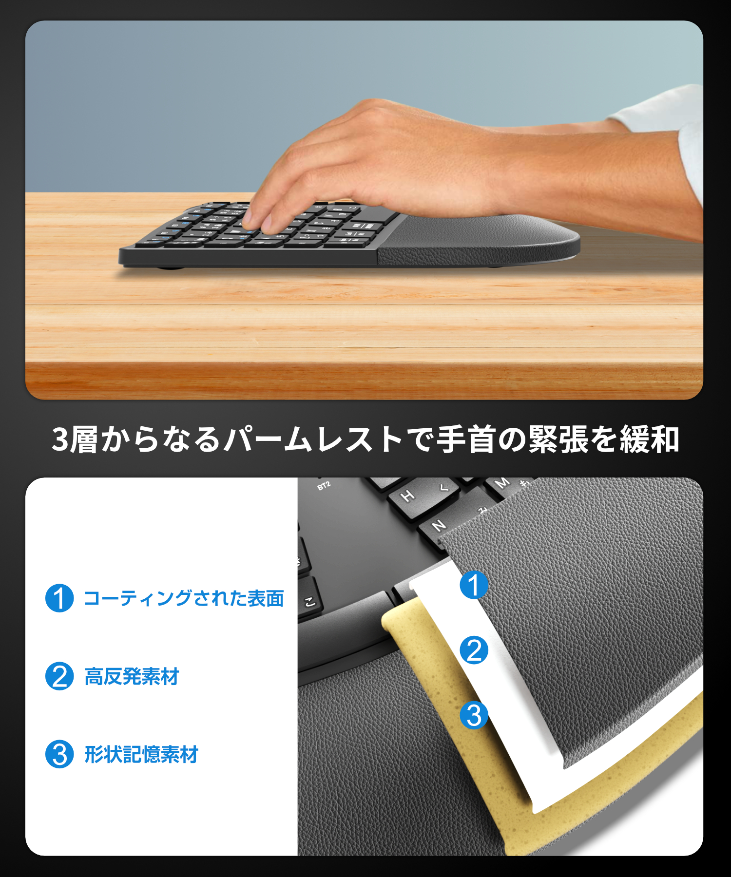 エルゴノミクス キーボード Bluetoothキーボード 2.4Ghz+Bluetooth両