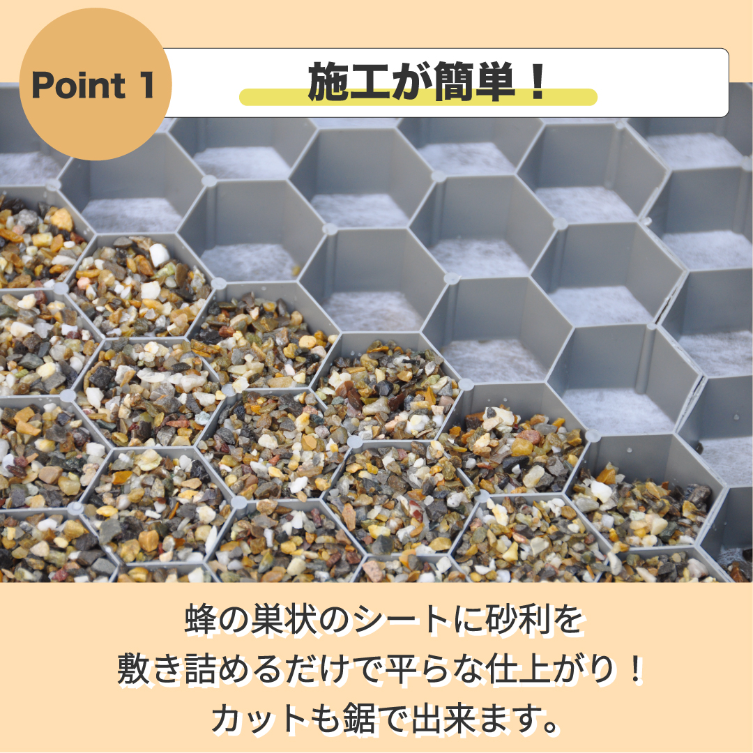 砂利固定 砂利保護材 シート ズレ防止 砂利敷き DIY エクステリア 庭　駐車場 防草 安定 1176×764×26mm | GRAVEL FIX LITE グラベルフィックスライト 10枚販売｜ex-ceracore｜04