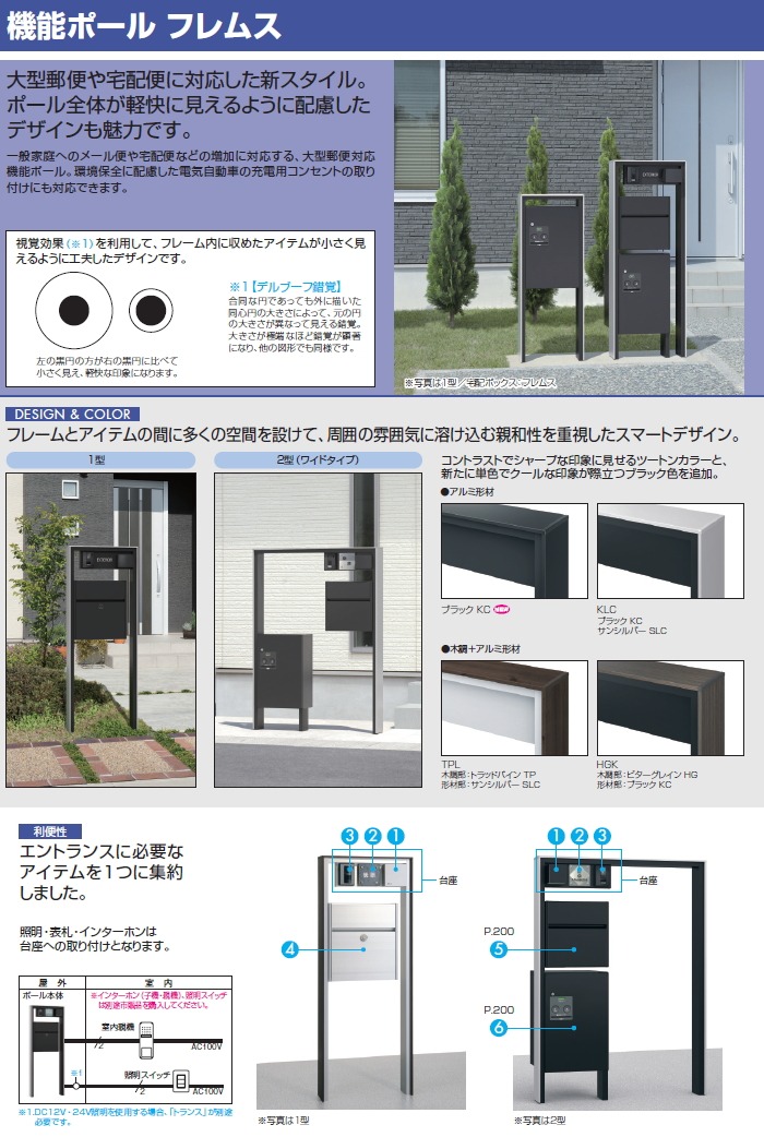 【無料プレゼント対象商品】 宅配ボックス付き機能門柱 三協アルミ 三協立山 フレムス1型 照明+宅配ボックス(前出し)付き 形材タイプ 照明付き