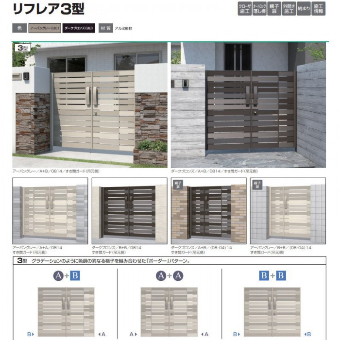 形材門扉 三協アルミ 三協立山 リフレア3型 内開き施工 A+Aタイプ