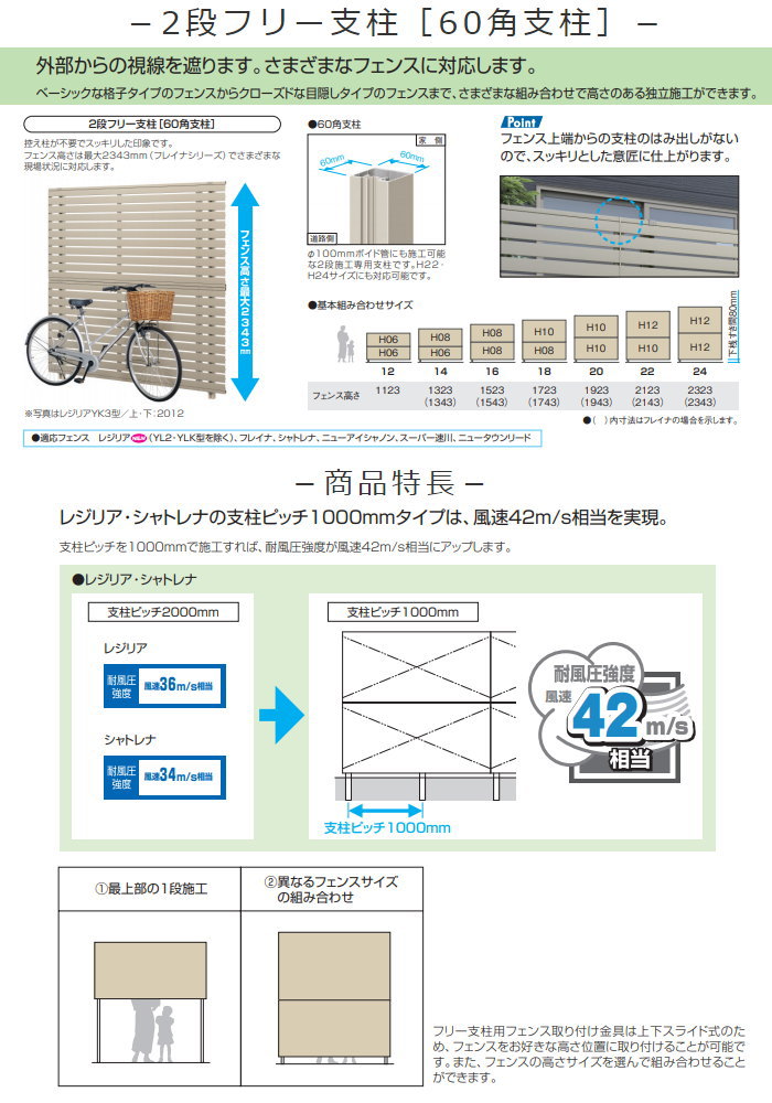 部品】 多段柱 三協アルミ 三協立山 2段フリー支柱 60角支柱 ニュー