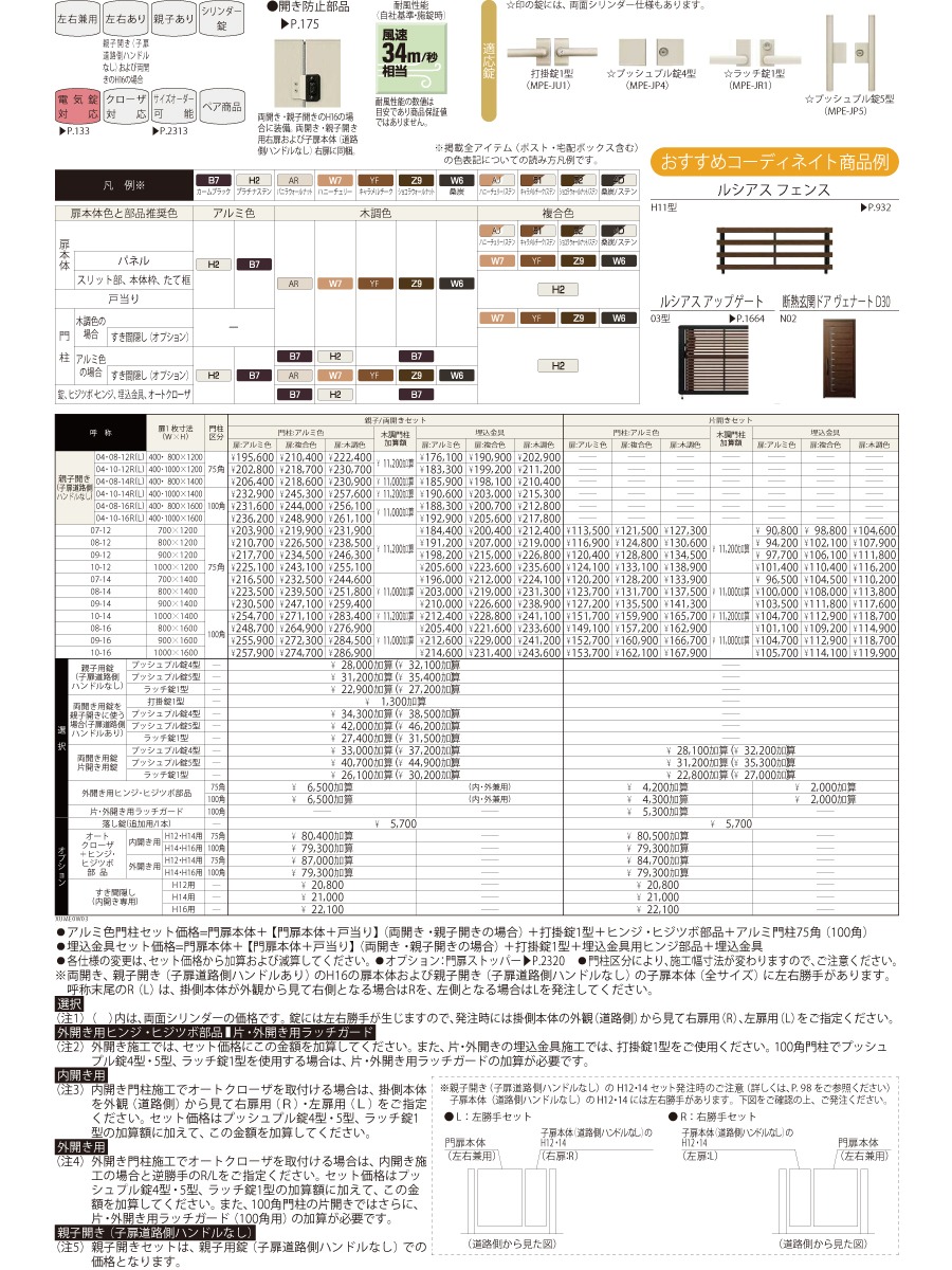 門扉 YKK YKKap ルシアス門扉W03型 両開きセット 08-14 門柱：アルミ色