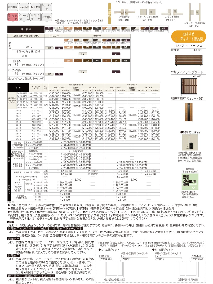 門扉 YKK YKKap ルシアス門扉W06型 両開きセット 08-12 門柱：アルミ色