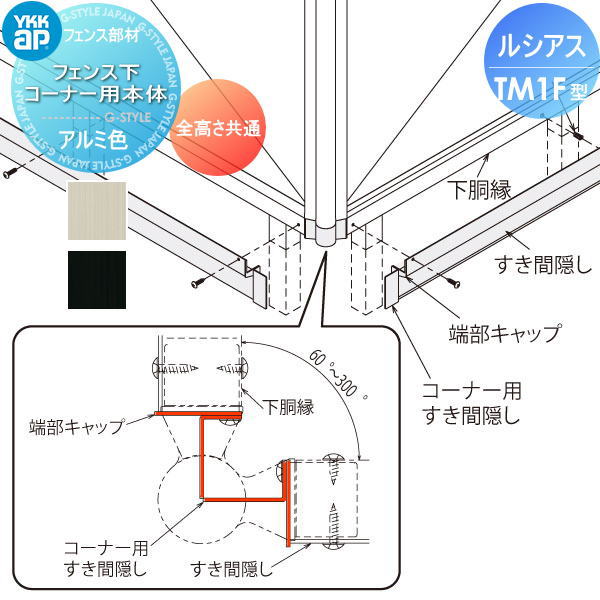 フェンス YKK YKKap ルシアスフェンスF01型用 フェンス下すき間隠し自由柱コーナー部品 全高さ共通 HFE-KS2 境界 屋外 アルミ 形材 フェンスガーデン DIY :yk06sa-01586:DIY・エクステリアG-STYLE - 通販 - Yahoo!ショッピング