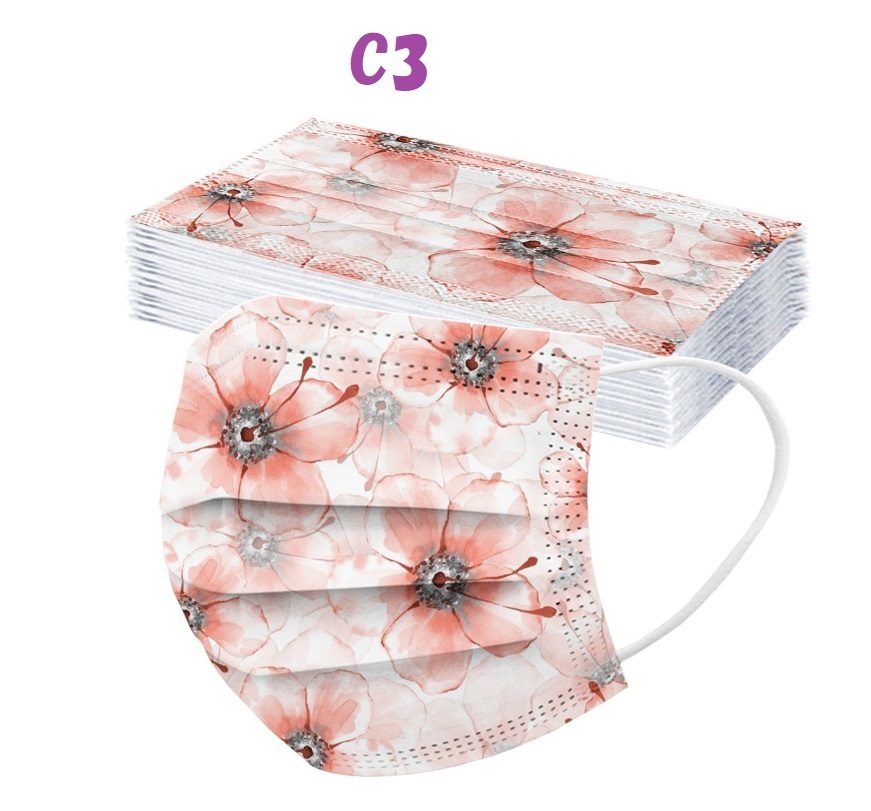 マスク 不織布 カラー 25枚 花柄マスク 送料無料 使い捨て 3d 三層構造