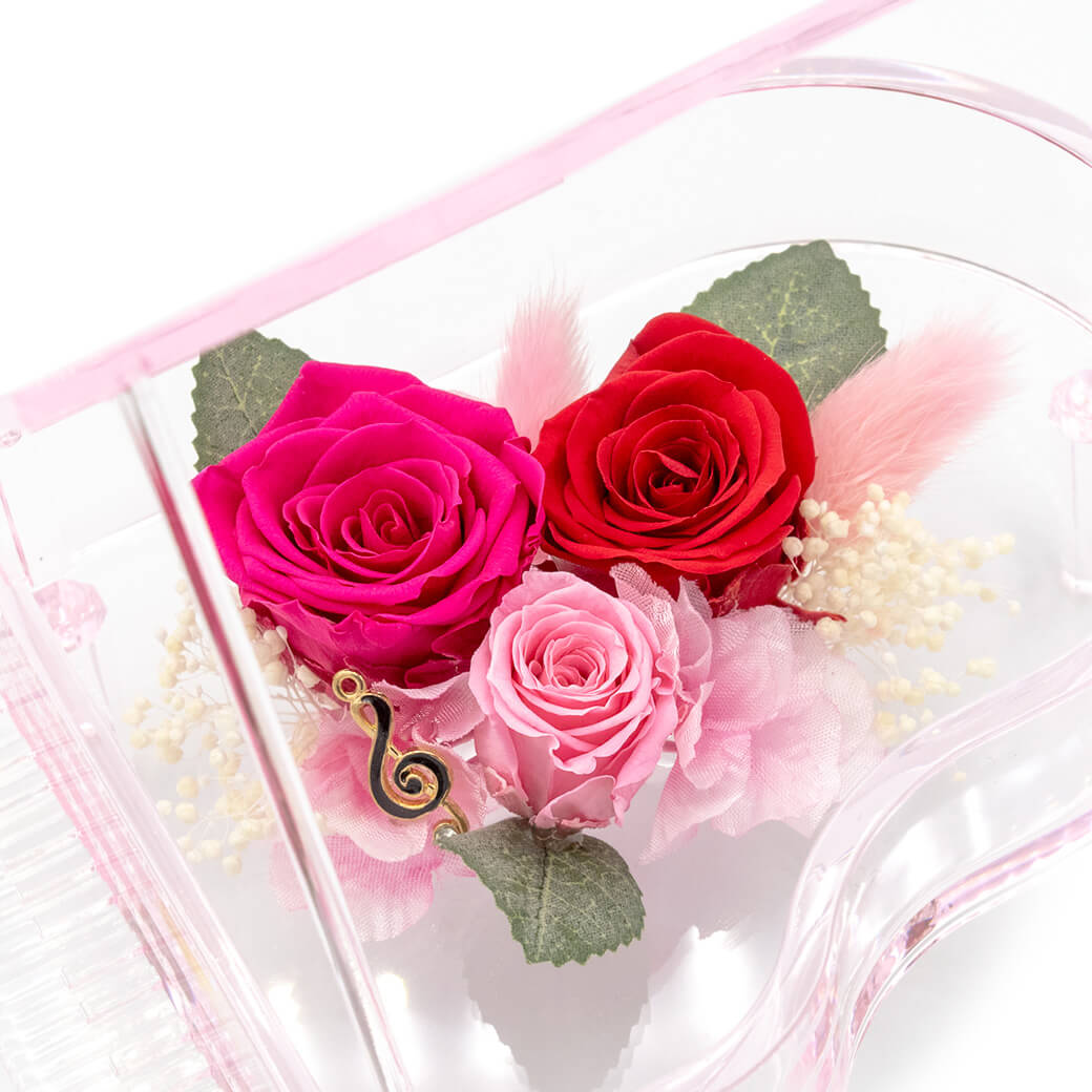 プリザーブドフラワー スタッカート(クリア/ピンク)お祝い 花 ピアノ