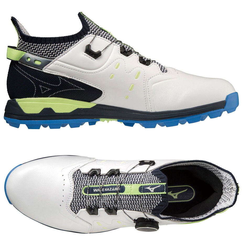 ミズノ MIZUNO ウエーブ ハザード プロ ボア ホワイト×ライム 35 51GM2270 メンズ 3E相当 スパイクレス ゴルフ ゴルフシューズ 