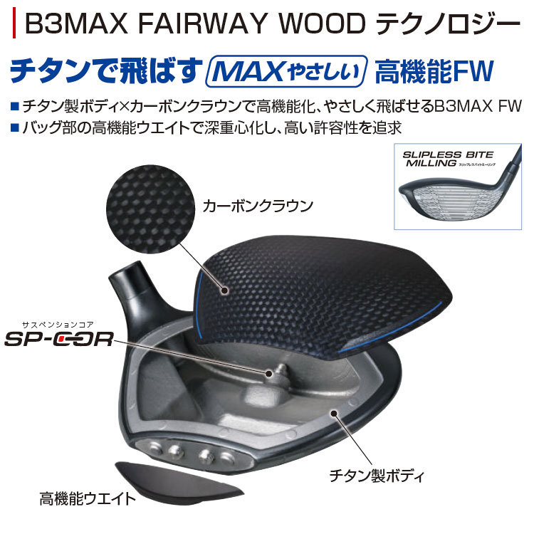 ブリヂストン B3 MAX フェアウェイウッド VANQUISH BS40 for MAX カーボンシャフト BRIDGESTONE（ブリヂストン） ゴルフ B3 MAX フェアウェイウッド 右用