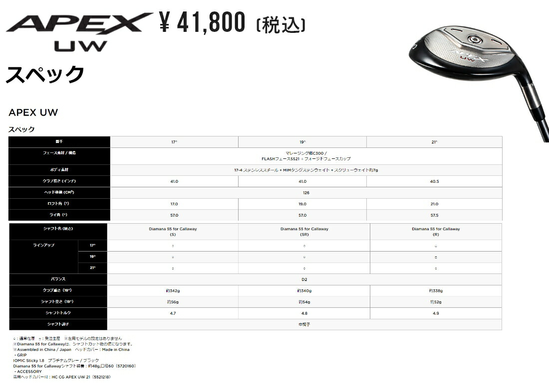 Callaway(キャロウェイ) APEX -エイペックス- UW ユーティリティ Diamana 55 for Callaway カーボンシャフト  [日本正規品][2022モデル]