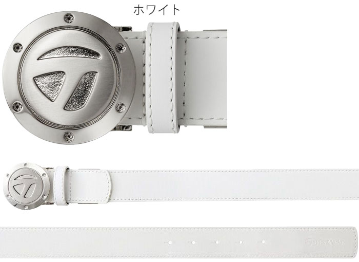 ホワイトレザー ベルト テーラーメイド　TD195 TaylorMade テーラーメイド メダリオンバックル レザーベルト