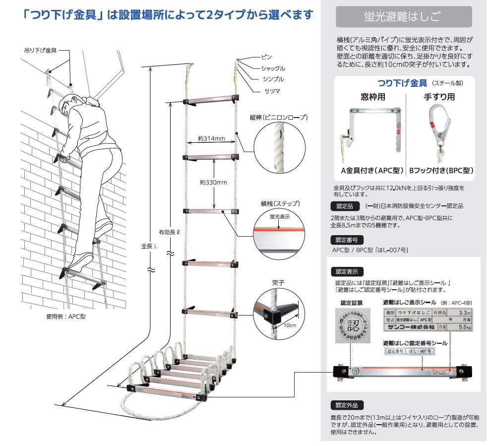 販売最安値 【送料無料】アルインコ TITAN蛍光避難はしごBPC-5(手すり