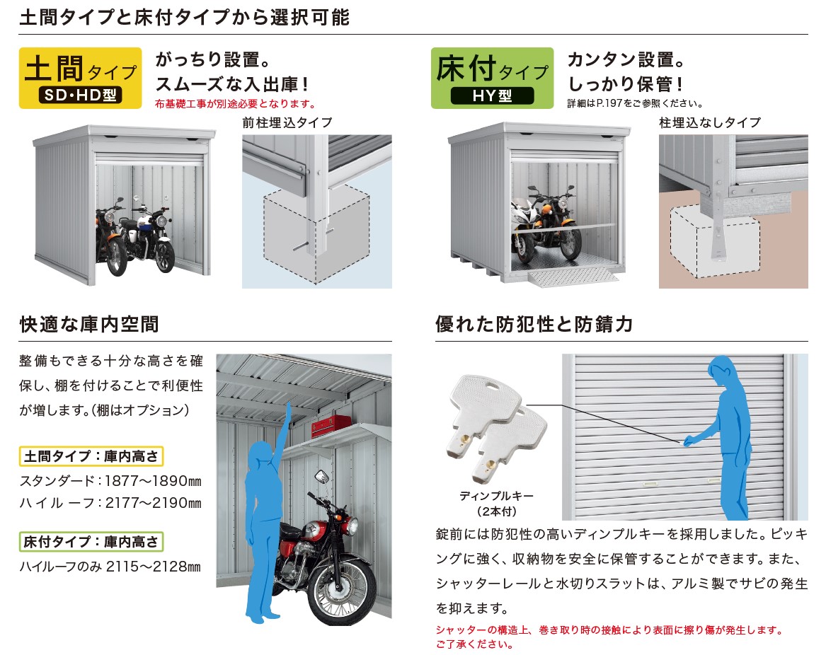 イナバ物置 バイク保管庫 FM-2230HY【床付タイプ】（ハイルーフ/多雪型 