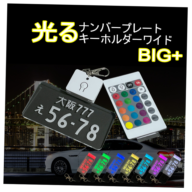光るプレート BIGプラス 光る ナンバープレート キーホルダー LED ビッグ ＋ 車