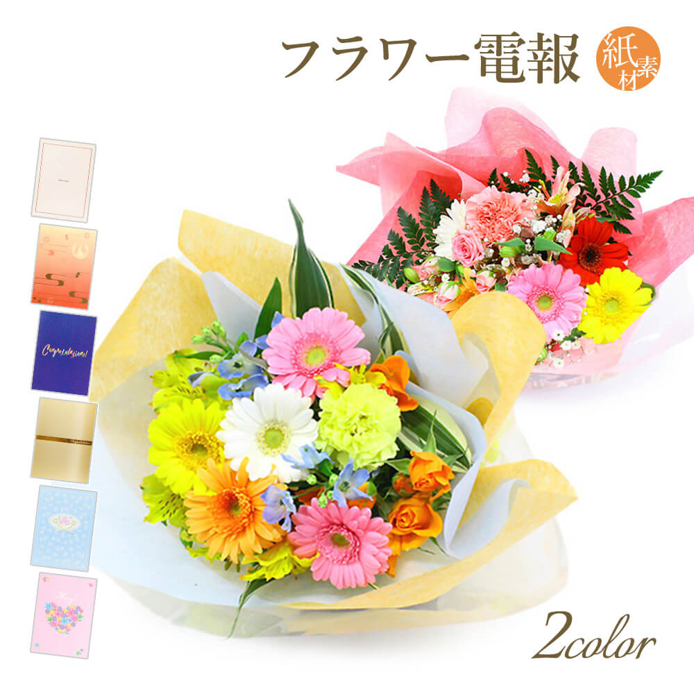 シーズナルアソート・花束 紙素材カード電報セット お祝い 花 フラワー ギフト 祝電 結婚式 電報 誕生日 敬老の日 2026 暑中見舞い 退職祝い 送別会 | 