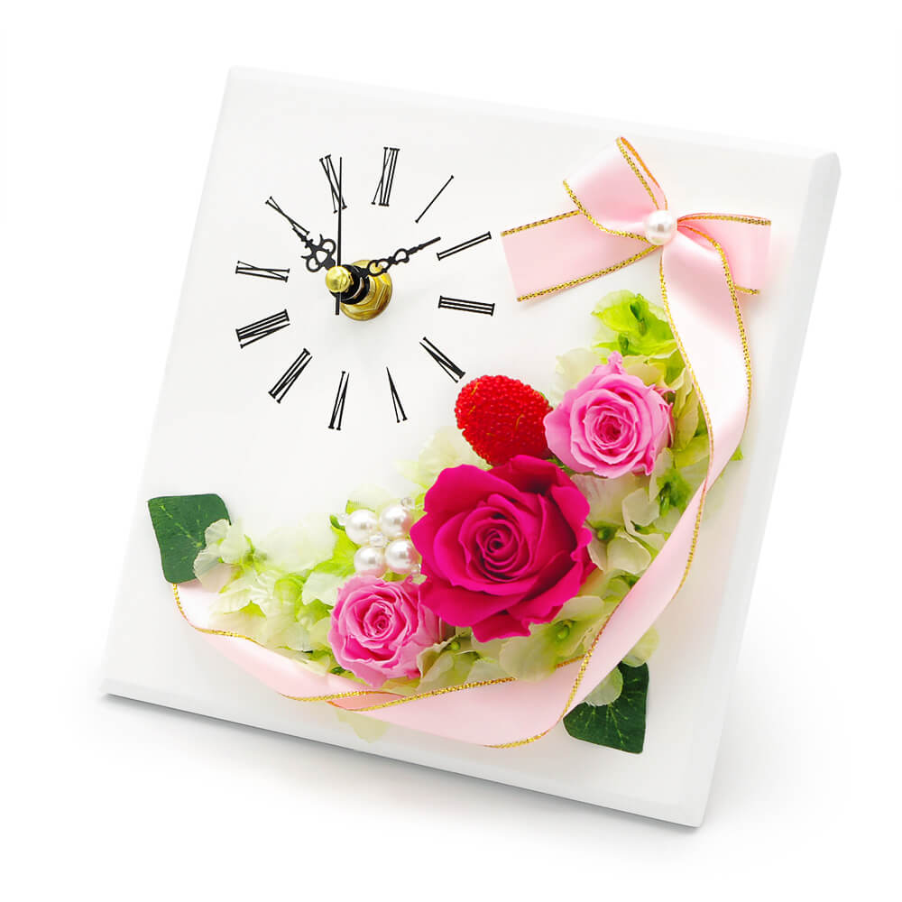 プリザーブドフラワー 「ミニアチュール　クロックフレーム」 (電報なし) お祝い 花 置き時計 壁掛け ギフト プレゼント 結婚式 誕生日 バラ｜exmail｜02