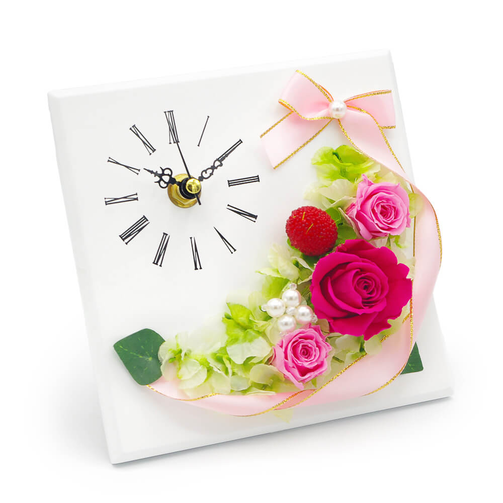 プリザーブドフラワー 「ミニアチュール　クロックフレーム」 (電報なし) お祝い 花 置き時計 壁掛け ギフト プレゼント 結婚式 誕生日 バラ｜exmail｜03