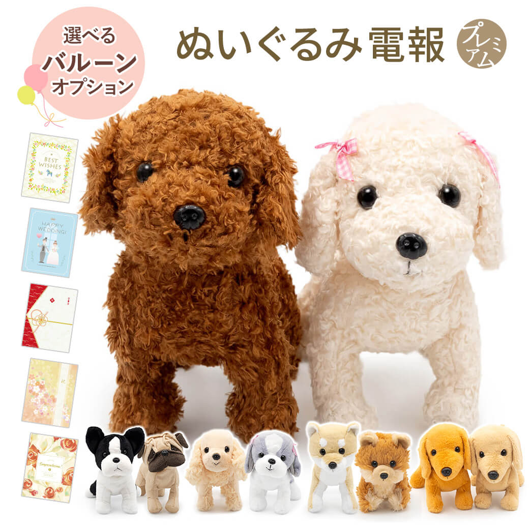祝電 結婚式 ぬいぐるみ電報 「プレミアムパピー ペアセット」 プレミアムカード電報セット バルーン 犬 お祝い ギフト 結婚祝い 母の日 2026 受章祝い 即日発送