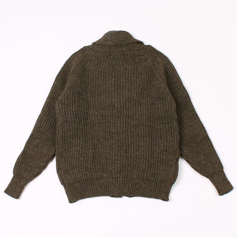 JAMES CHARLOTTE (ジェームス シャルロット)  SHAWL CARDIGAN 100% BRITITSH WOOL - DARK GREY NATURAL_BROWN FOOTBALL BUTTON