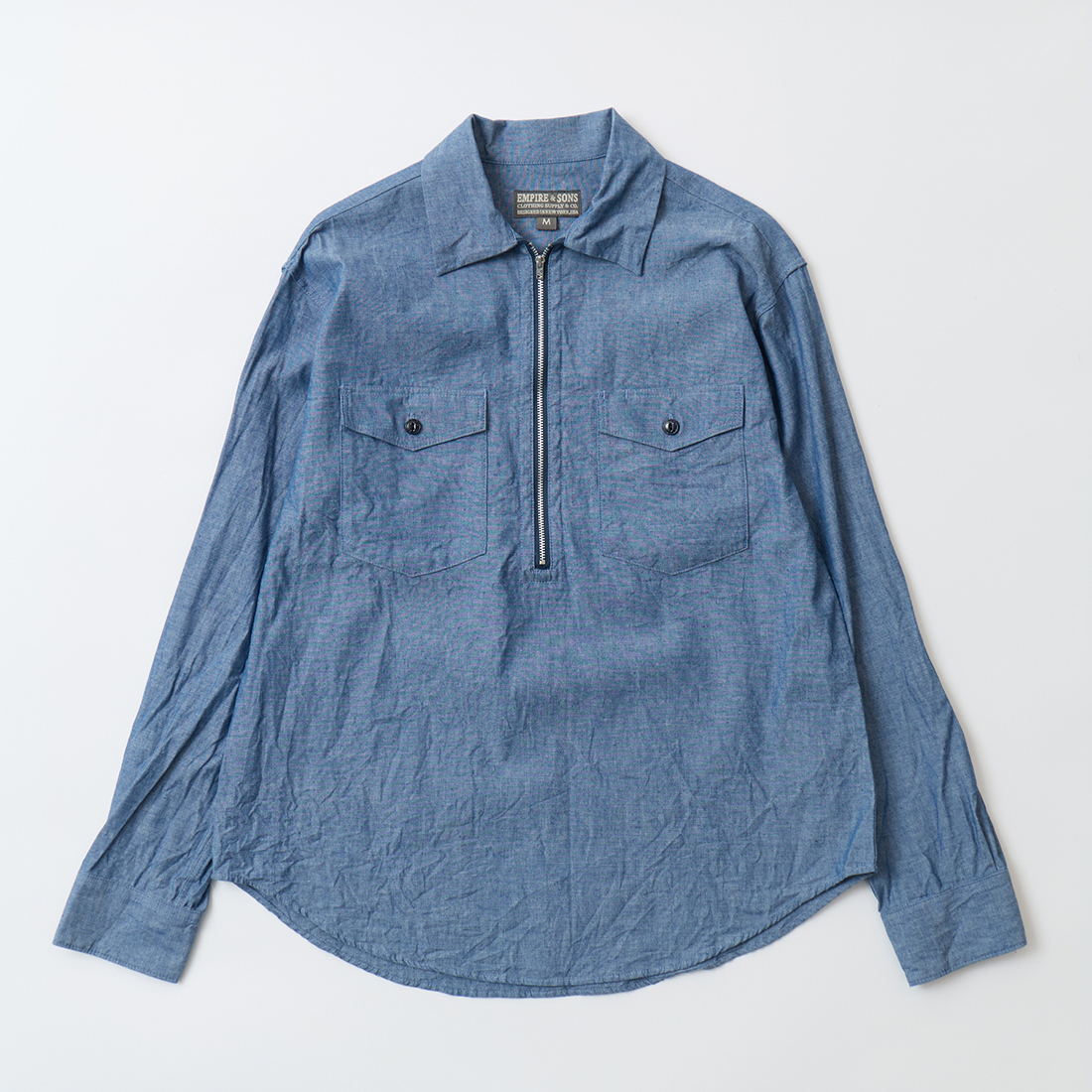新品 EMPIRE & SONS シャンブレー ワークシャツ EMPIRE & SONS エンパイアアンドサンズ ハーフジップ シャンブレー