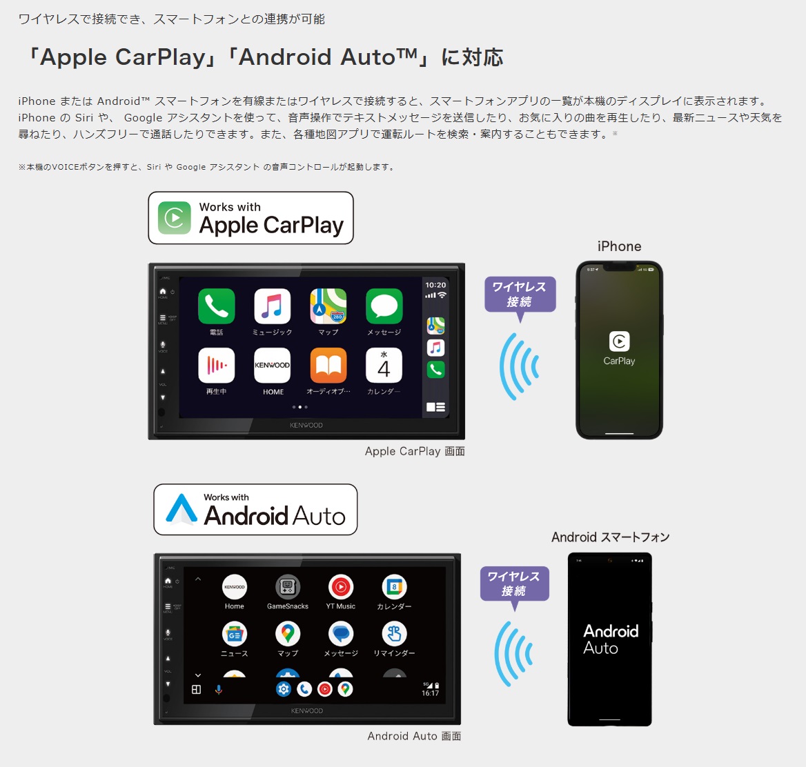 ケンウッド DMX5523S 6.8V型 ワイヤレス Apple CarPlay / Android Auto