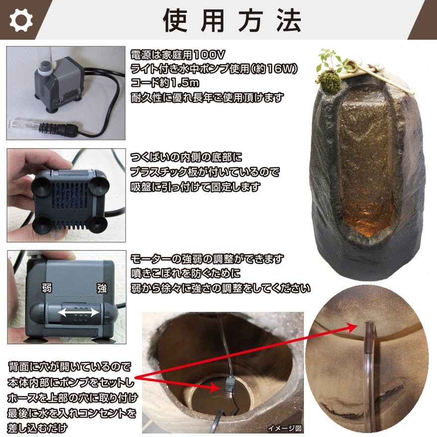 信楽焼つくばい けいめい W(幅)415mm×H(高さ)650mm天然竹柄杓