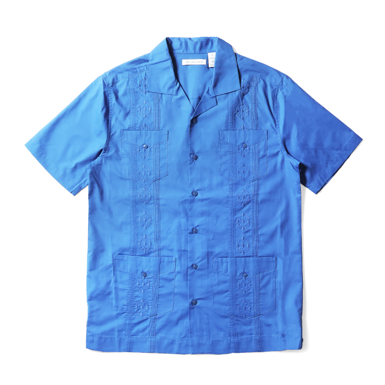 人気】GUAYABERA Yucatecas キューバシャツ 半袖 ネイビー 刺繍