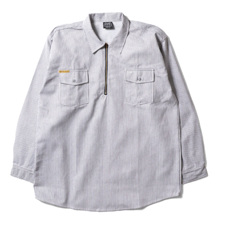 【並行輸入品】PRISON BLUES / プリズンブルース PRBS402 LONG SLEEVE HICKORY SHIRTS HALF ZIPPER FRONT / ヒッコリーストライプハーフジップ長袖シャツ |  | 01
