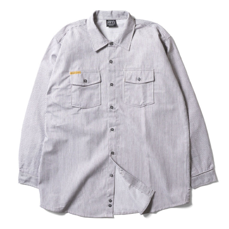 【並行輸入品】PRISON BLUES / プリズンブルース PRBS403 LONG SLEEVE HICKORY SHIRTS BUTTON FRONT / ヒッコリーストライプボタンフロント長袖シャツ -全1色- |  | 01