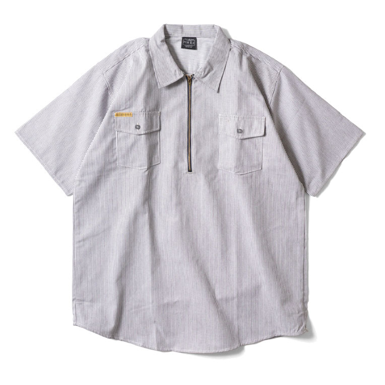 【並行輸入品】PRISON BLUES / プリズンブルース PRBS406 SHORT SLEEVE HICKORY SHIRTS HALF ZIPPER FRONT / ヒッコリーストライプハーフジップ半袖シャツ |  | 01