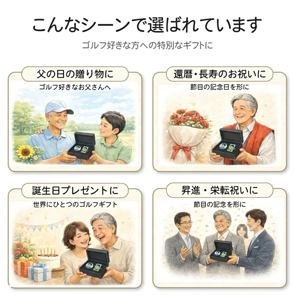 似顔絵ゴルフマーカーが選ばれているギフトシーン