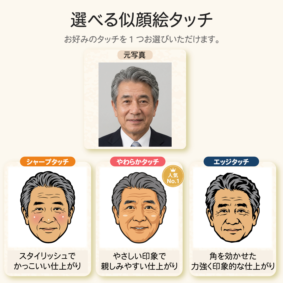 選べる3種類の似顔絵タッチ