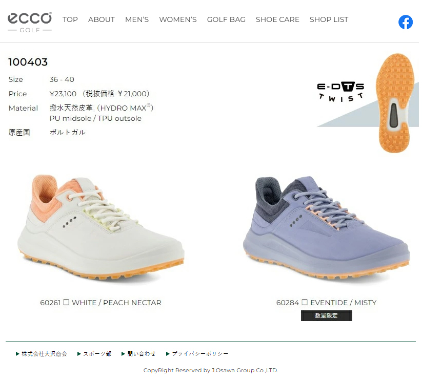 ECCO エコー日本正規品 GOLF CORE (ゴルフコア) レディスモデル 