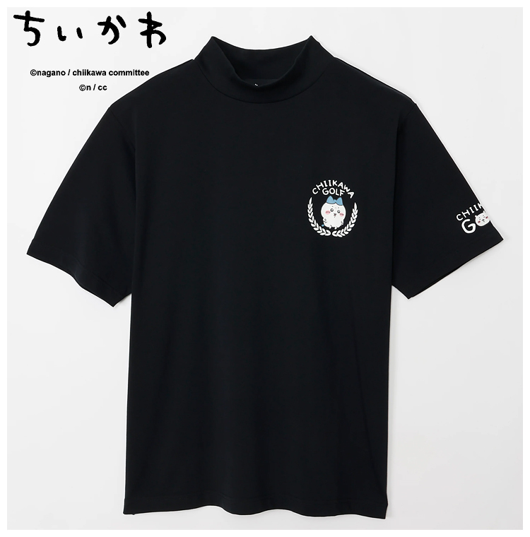 ちいかわ GOLF モックネック Tシャツ ハチワレエンブレム ブラック