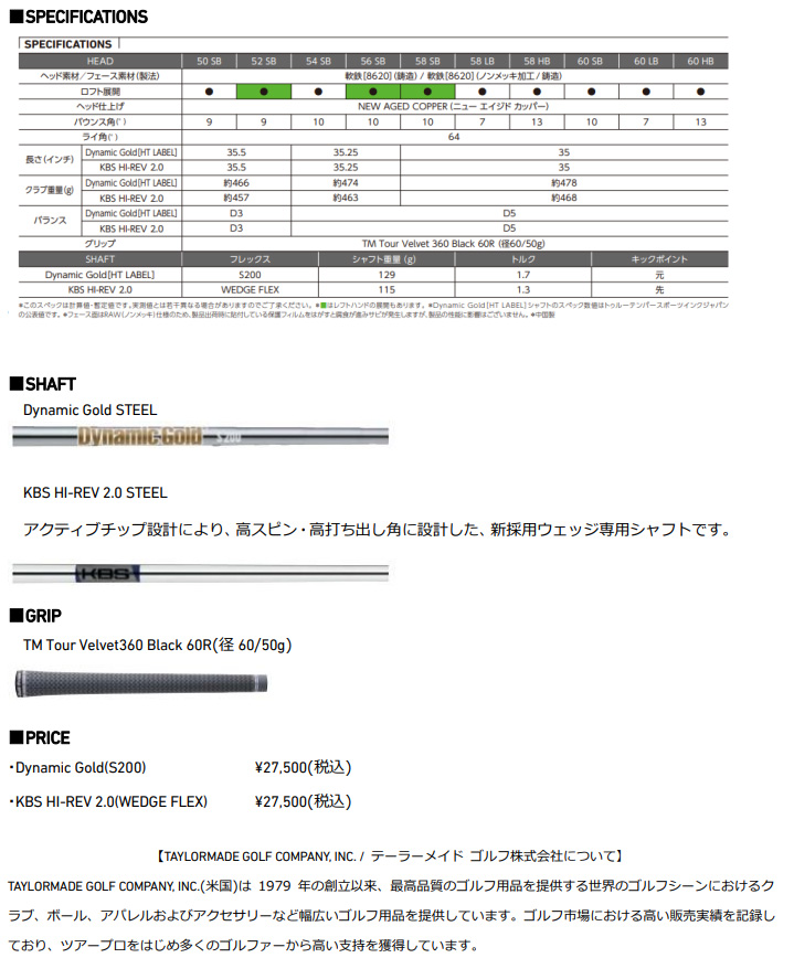 TaylorMade テーラーメイド日本正規品 HI-TOE3 WEDGE ハイトゥ TaylorMade テーラーメイド日本正規品 HI-TOE3 WEDGE ハイトゥ