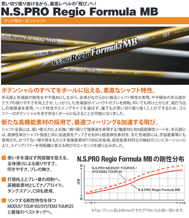 NIPPON SHAFT 日本シャフト 日本正規品 N.S.PRO Regio formula MB レジオ フォーミュラ カーボンシャフト 単品 「  ウッド用 NSPRO 」