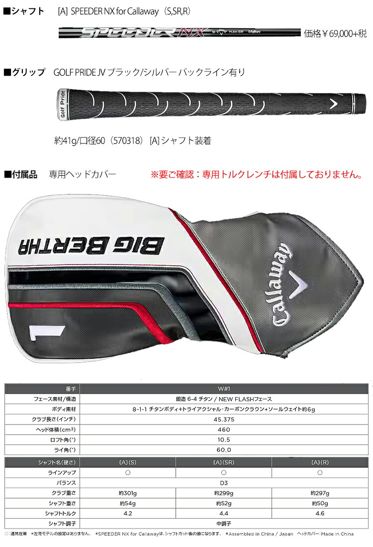 Callaway（キャロウェイ） ビッグ バーサ ドライバー SPEEDER NX for